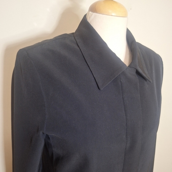 Theory black straight car coat hidden pockets polyester/lycra SZ M - Picture 3 of 9